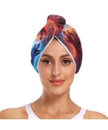 Blue Red Dragon Hair Towel 2 Pack Super Absorbent Hair Drying Towel Quick Dry Hair Turbans Head Towel with Button Twisty Wrap for Women Girls
