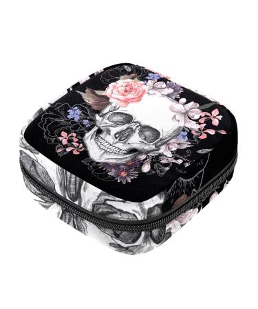 Women's napkin storage pocket skull and flowers Day of the Dead menstrual cup pocket portable women's bandages storage bags feminine menstruation first period pocket