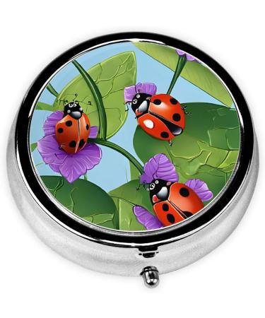 Ladybug Printed Mini Round Pill Box | 3 Compartment Travel Pill Organizer | Portable Medicine Case for Home & Office - Buy Online on GoSupps.com