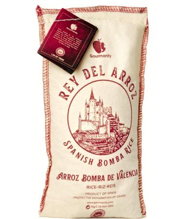 Gourmanity 2.2 lb Spanish Bomba Rice for Paella, Rey del Arroz Authentic Spanish Bomba Rice from Spain Bomba Rice 2.2 Pound (Pack of 1)