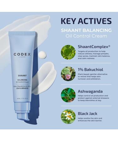 Buy Codex Labs Shaant Balancing Face Cream - Plant-Based Retinol Oil Control for Acne-Prone Skin 1% Bakuchiol & Ashwagandha Vegan & Cruelty-Free - 50ml - Buy Online on GoSupps.com
