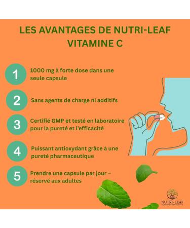 Vitamine C 1000mg Haute Dose G lules Haute Biodisponibilit Booster Immunit & nergie Antioxydant pour Peau Collag ne Articulations & D fenses Naturelles NUTRI-LEAF - Buy Online on GoSupps.com