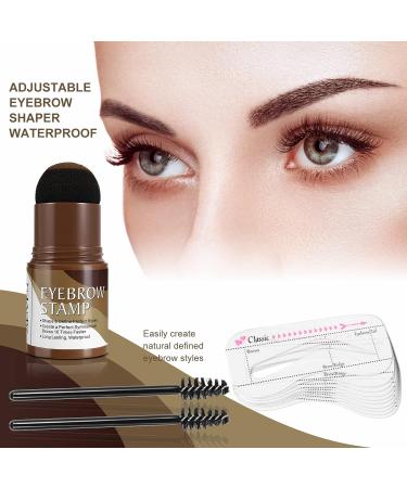 Professional Waterproof Eyebrow Stamp Stencil Kit - 10 Styles, Long Lasting, Buildable Powder, 2 Pen Brushes - Dark Brown - Buy Online on GoSupps.com