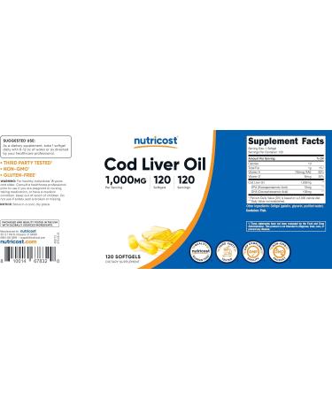 Nutricost Cod Liver Oil 1000mg 120 Softgels - Non-GMO & Gluten Free - Buy Online on GoSupps.com