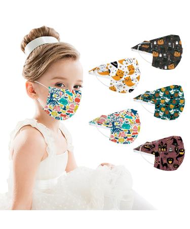 50PC Halloween Disposable Face_Masks for Adults Kids 3-Ply Colorful Breathable Face_Mask with Nose Wire Protective Facemask (50PC disposable for Kids F)