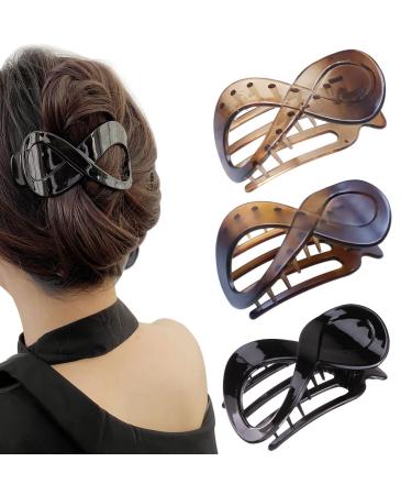 Kavya 3 Pcs Hair Claw Clip Hair Clips for Thick Hair Women Non-Slip Hair Claws Black Hair Clips Large Claw Clip Hair Accessories for Women and Girls Multi-colored-3 PCS