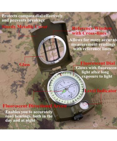 Sportneer Military Lensatic Sighting Compass  Compass Survival Tactical Compass Backpacking Compass Compact Handheld Compass with Carry Bag  Waterproof Boy Scout Compass for Hiking Camping Hunting Outdoor Army Green - Buy Online on GoSupps.com