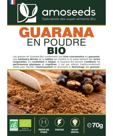  Amoseeds Organic Guarana Powder | Weight Control Energy Mental Boost | Premium Quality (Pack of 3 x 70g) - Buy Online on GoSupps.com