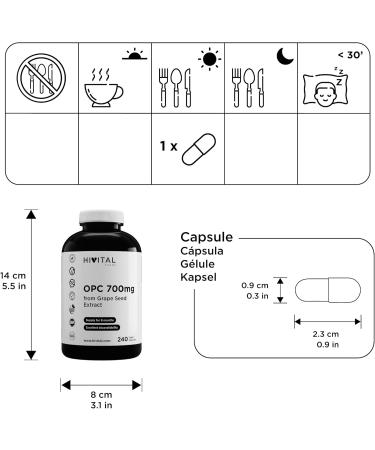 OPC Grape Seed Extract 700 mg. 240 vegan capsules for 8 months. Grape Seed Extract contains 99% OPC a powerful source of natural antioxidants that reduce oxidative stress - Buy Online on GoSupps.com