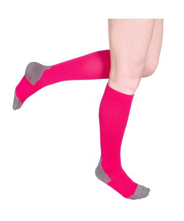 Royfa compression socks for Women and Men 15-20 mmHg support Sock for All-Day Wear Sports Performance circulation compression sock - Great For Running active sport athletic. (Large Pink) Large Pink