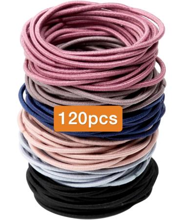 120 PCS Elastic Hair Bands 2mm Hair Ties Elastic Bobbles Hairbands Ponytail Holders No Metal Gentle Hair Bands for Women Girls Kids Multicolor