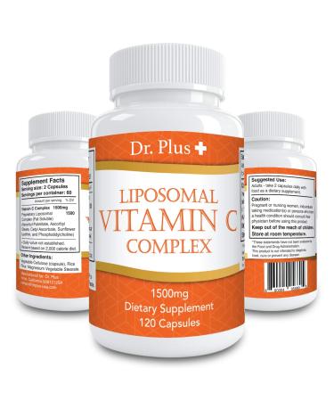Liposomal Vitamin C Complex 1500mg(2 Capsules) - 180 Capsules - High Absorption Vitamin C- Supports Immune System and Collagen Booster - Powerful Antioxidant High Dose Fat Soluble Supplement Dr.Plus