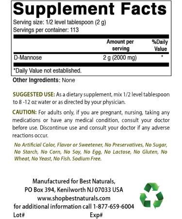 Best Naturals D-Mannose Pure Powder 8oz - Urinary Tract Cleanse Supplement - Buy Online on GoSupps.com