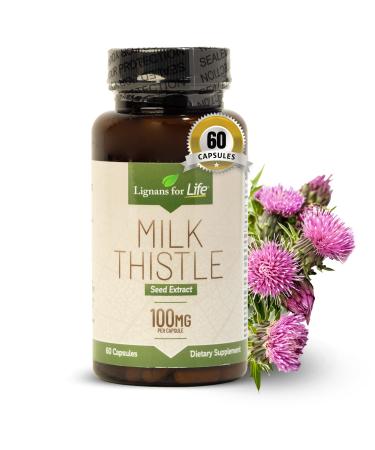 Lignans For Life Milk Thistle Seed Extract Herbal Supplement for Dogs 100mg - 60 Vegetarian Capsules Canine Liver Health