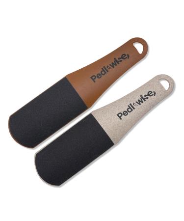 PEDI-WISE Double Sided Foot File - Extra Large Professional Foot Rasp for Hard Skin Removal - Concave/Convex Shape for Maximum Efficiency - Recommended by Podiatrists - Twin Pack Stone & Cedar 1.0