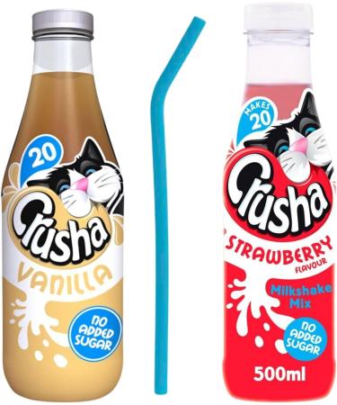 Milkshake Mix Bundle with 1x Crusha Vanilla 500ml 1x Crusha Strawberry 500ml 1x Reusable Silicone Straw and 1x Wonder Bundles Milkshake Recipe Leaflet - Buy Online on GoSupps.com