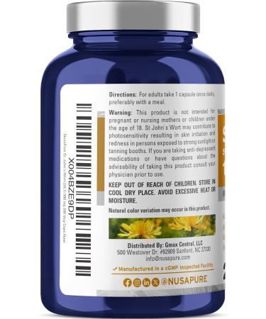 NusaPure St. John's Wort Extract 20:1 - Suitable for Vegetarian/Vegan Non- GMO - 10 000mg - 200 Capsules - Buy Online on GoSupps.com