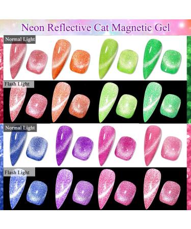 MIZHSE Neon Reflective Cat Eye Gel Nail Polish Set - Fluorescent Glitter Magnetic Neon Gel Varnish - Buy Online on GoSupps.com