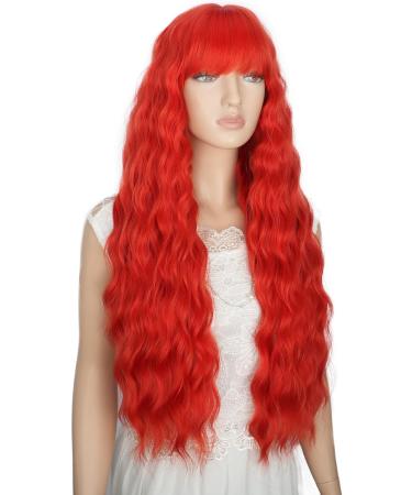 YEESHEDO Women's Long Wave Wig with Bangs - 28 Inches Natural Curly Wavy Synthetic Hair for Party, Cosplay, Halloween - Gold Red - Buy Online on GoSupps.com