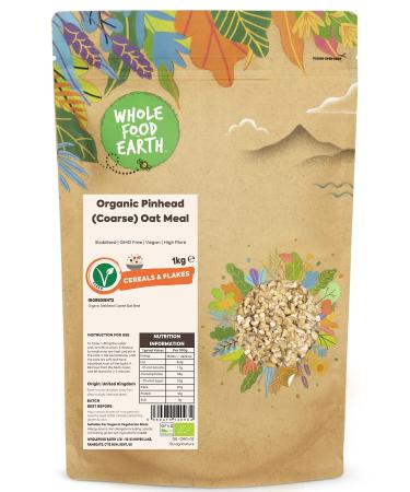 Wholefood Earth Organic Pinhead (Coarse) Oat Meal 1kg | Stabilised | GMO Free | Vegan | High Fibre | Certified Organic - Buy Online on GoSupps.com