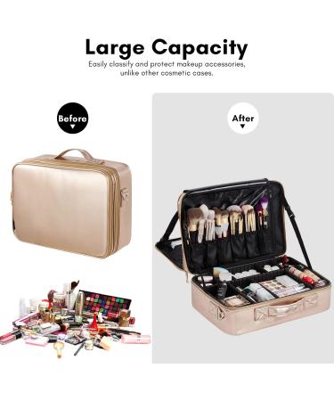 VASKER Extra Large Makeup Bag - 3 Layers Professional Travel Cosmetic Bag - Waterproof Storage for Makeup Tools & Toiletries - Rose Gold XL - Ideal Mothers Day Gift - Buy Online on GoSupps.com