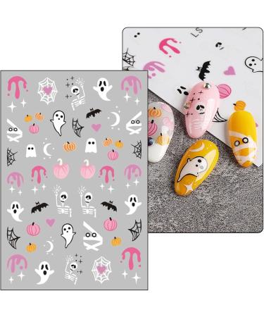 Pink Halloween Nail Stickers 10 Sheets Self-Adhesive Nail Decal Ghost Skull Witch Spider Pumpkin Nail Art Decoration Design Supplies - Buy Online on GoSupps.com