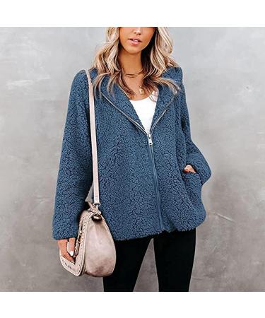 Hanxiulin Oversized Plush Hoodie Jacket - Women's Long Arm Winter Coat for Hiking & Transition - Art Fur XL Blue - Buy Online on GoSupps.com