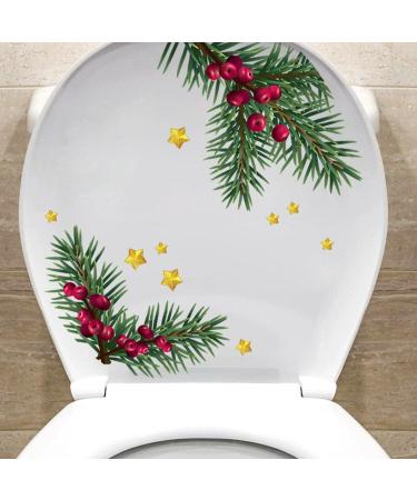 Christmas Toilet Sticker Pine Branch Berry Christmas Decal New Year Bathroom Toilet Seat Cover Decor Sticker DIY Decoration - Buy Online on GoSupps.com