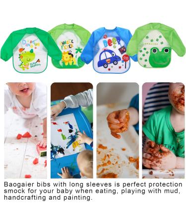 Baogaier Baby Long Sleeves Waterproof Bibs 4 PCS - Toddler Feeding Apron for Boys 6-36 Months Blue - Buy Online on GoSupps.com