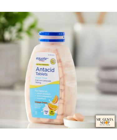 Equate Extra Strength Antacid Chewable Wintergreen and Orange Tablets 750 mg 96 Ct Pack of 02 + me Gusta Sticker - Buy Online on GoSupps.com