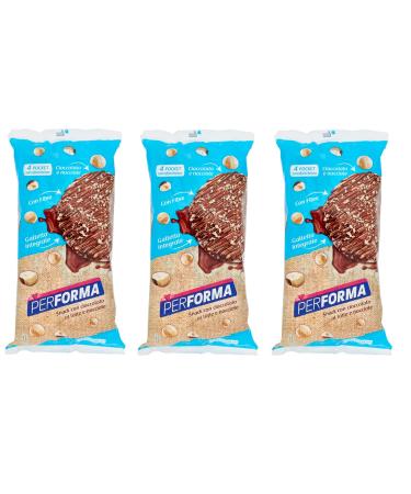 Performa Whole Grain Rice Snacks with Milk Chocolate and Hazelnuts 3-Pack Whole Grain Rice Cakes in 4-Pack Fresh Savings Bags with 2 Biscuits (8 Snacks x 17.75g) 142g