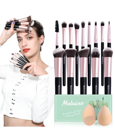 Mebsino Makeup Brushes 14 Pcs Professional Premium Synthetic Makeup Brush Sets for Foundation Blending Face Powder Blush Concealer Eye Cosmetics (14P Black Gold)