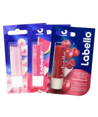 Labello Pearly Shine Labello Watermelon Shine Labello Cherry Shine Lip Balm Bundle