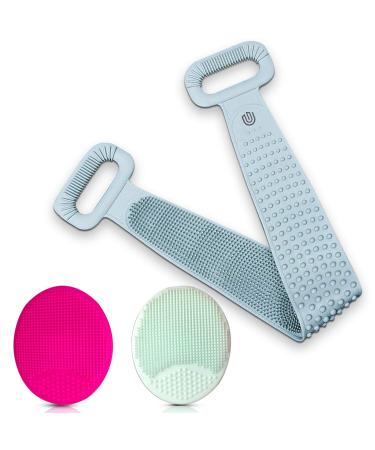 Extra Long Silicone Back Scrubber With Facial Cleansing Brush | Back Scrubber For Shower | Silicone Body Scrubber | Face Exfoliator  Back Scratcher  Bath Accessories | Cleanse and Soften Your Skin