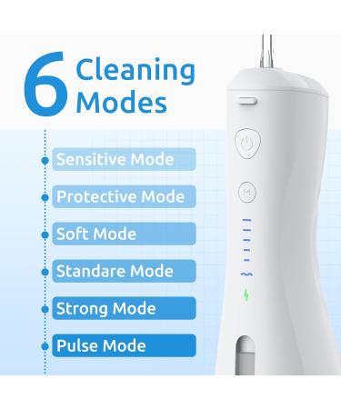 Water Flosser Dental Cordless Portable - 6 Modes, IPX7 Waterproof, Rechargeable Oral Irrigator for Braces & Gum Care - White - Buy Online on GoSupps.com