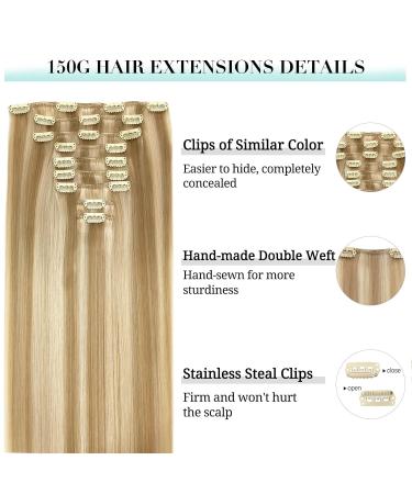 Buy Doores Clip-In Extensions | Real Hair 40cm 16 Inch | Dirty Blonde Highlights | 150g Remy Hair Extensions - Thick & Natural - Buy Online on GoSupps.com