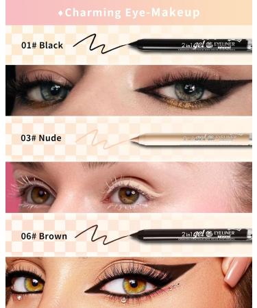 Black Nude Brown Colored Eyeliner Pencil Set-3Pcs Multi-Use Gel Eye Liner Eyeshadow Pen Waterproof Smudgeproof Long Lasting Water Line Pencil Professional Eye Makeup for Women with Pencil Sharpener 01 Black+03 Nude +06 Brown - Buy Online on GoSupps.com