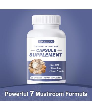 GTONGUOO Mushroom Supplement 7 Complex for Immune & Wellness Support Non-GMO Vegan 90 Capsules - Buy Online on GoSupps.com