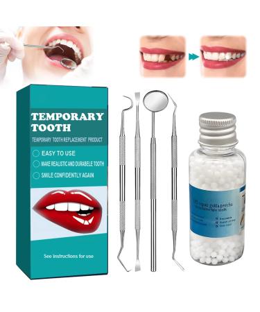 Temporary Teeth Repair Kit, Moldable False Teeth Tooth Repair Granules, Temp Tooth Beads with 4 Dental Tools, Snap On Instant and Confident Smile