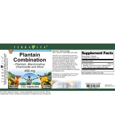 Plantain Combination - Plaintain Marshmallow Chamomile and More - 450 mg (100 Capsules ZIN: 512583) - 3 Pack - Buy Online on GoSupps.com