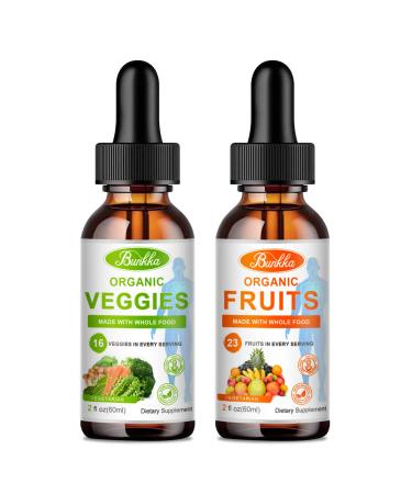 Bunkka Fruits and Veggies Supplement - Liquid Drops - Balance of Natural Fruit and Vegetables Liquid Drops Whole Food Supplement Better Absorption - Filled with Vitamins and Minerals - 4fl oz