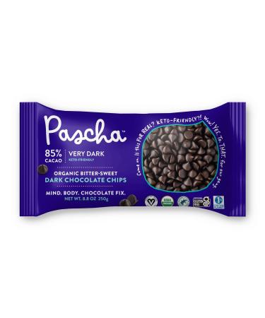 Pascha Organic Bitter Sweet Chocolate Baking Chips 85% Cacao UTZ Gluten Free Non GMO 8.8 Ounce (Pack of 6) Extra Bitter Sweet 85% Cacao