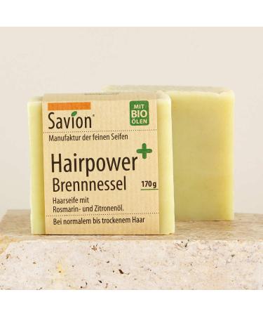 Savion Savion Hairpower Nettle Hair Soap Double Size 170 g for Strong and Shiny Hair with Organic Nettle and Olive Oil for Itching and Dandruff Made in Germany