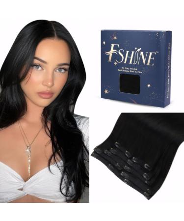 Fshine clip in extensions real hair black 65cm 150 gram remy real hair extension clip brazilian hair smooth hair extension real hair clip human real hair for women 7 pcs for women #1 1.1 clip #1 65cm
