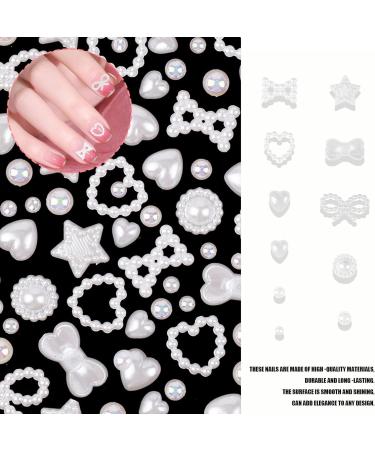 3D Pearl Nail Charms 500 Pcs - Love Heart Star Bow Nail Art Decorations for DIY Nail Design & Jewellery Making - Mixed-White - Buy Online on GoSupps.com