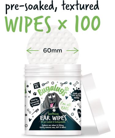 BUGALUGS Dog Ear Cleaner Dog Wipes 100 Biodegradable textured pre-soaked dog ear wipes. Pet Wipes Dog Ear Cleaner Solution Stops Head Shaking Itching & Waxy Ears - Buy Online on GoSupps.com