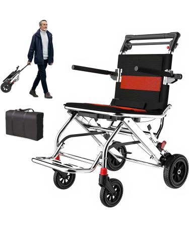 Ultra-Light Transport Wheelchair Travel Wheelchair with Pull Rod Aluminum Wheelchairs for Elderly People Sturdy and Stable for Travel Outdoor Home
