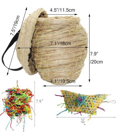 Birds Nest Straw Birdhouse 100% Natural Fiber - Cozy Resting Breeding Place Parrot Chewing Foraging Toys for Parakeets Cockatiels Conures Budgie Lovebirds Finches - Buy Online on GoSupps.com