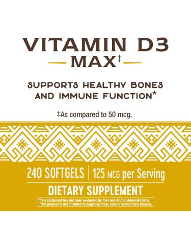 Nature's Way Vitamin D3 Max 125mcg - Supports Healthy Bones, Teeth & Immune Health - 240 Softgels - Buy Online on GoSupps.com
