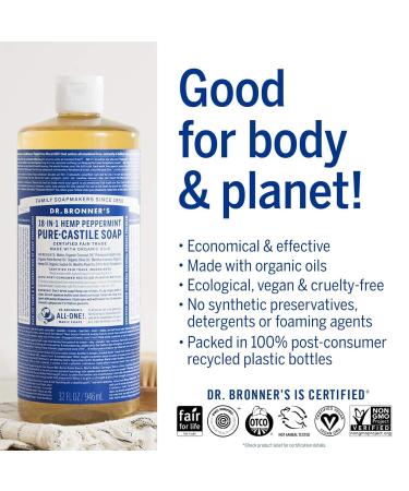 Hemp Peppermint Pure Castile Oil - Organic 25 oz | Vegan Non-GMO Multi-Purpose Soap for Face Body Hair Laundry & Pets | Eco-Friendly Refreshing Clean - Buy Online on GoSupps.com